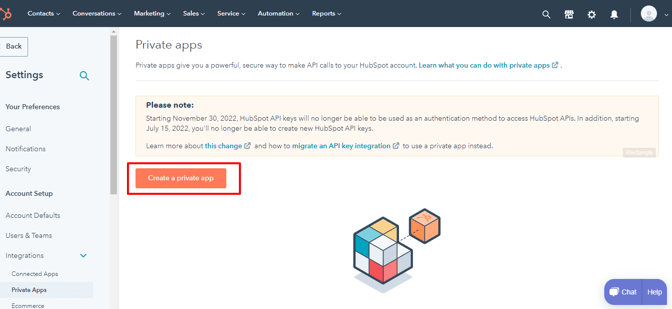 Create a private app.