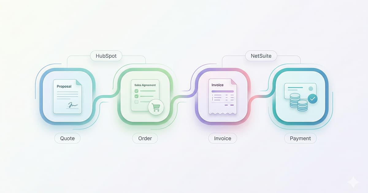 HubSpot and NetSuite integration showing quote, order, invoice, and payment visibility across systems